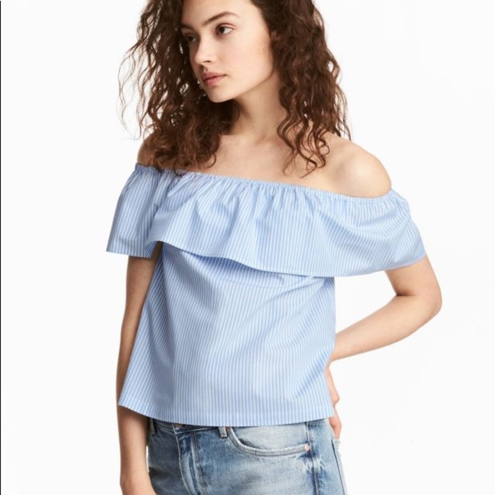 H&M Off the Shoulder Stripped Shirt